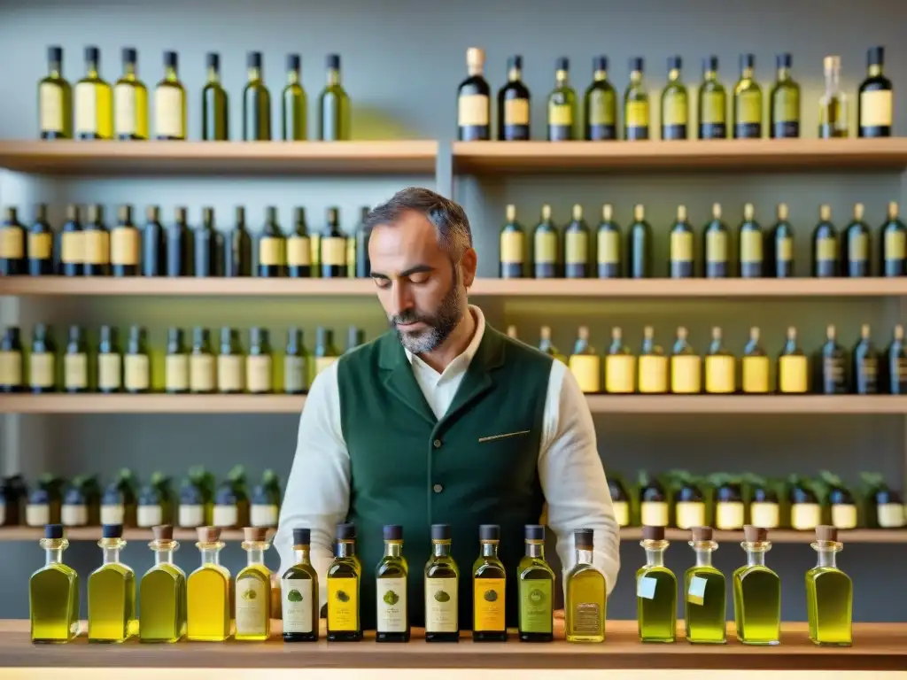 Un sommelier de aceite de oliva premium guía una degustación inmersiva