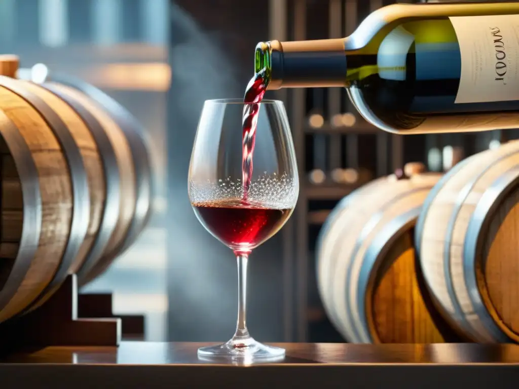 Un sommelier vierte con maestría vino Cortese en una copa de cristal, en una bodega iluminada