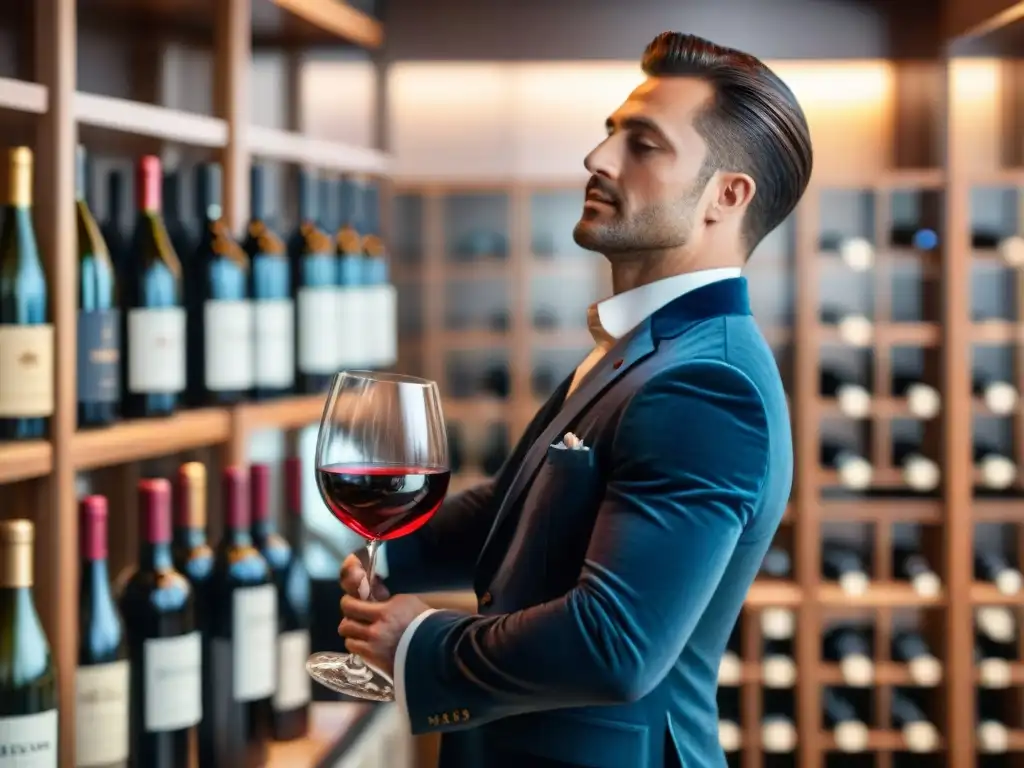 Un sommelier vierte con destreza vino italiano en copa de cristal, creando un ambiente sofisticado