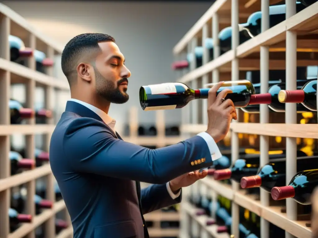 Un sommelier vierte con destreza un vino tinto italiano en una copa de cristal, en un taller avanzado de certificación de vinos italianos