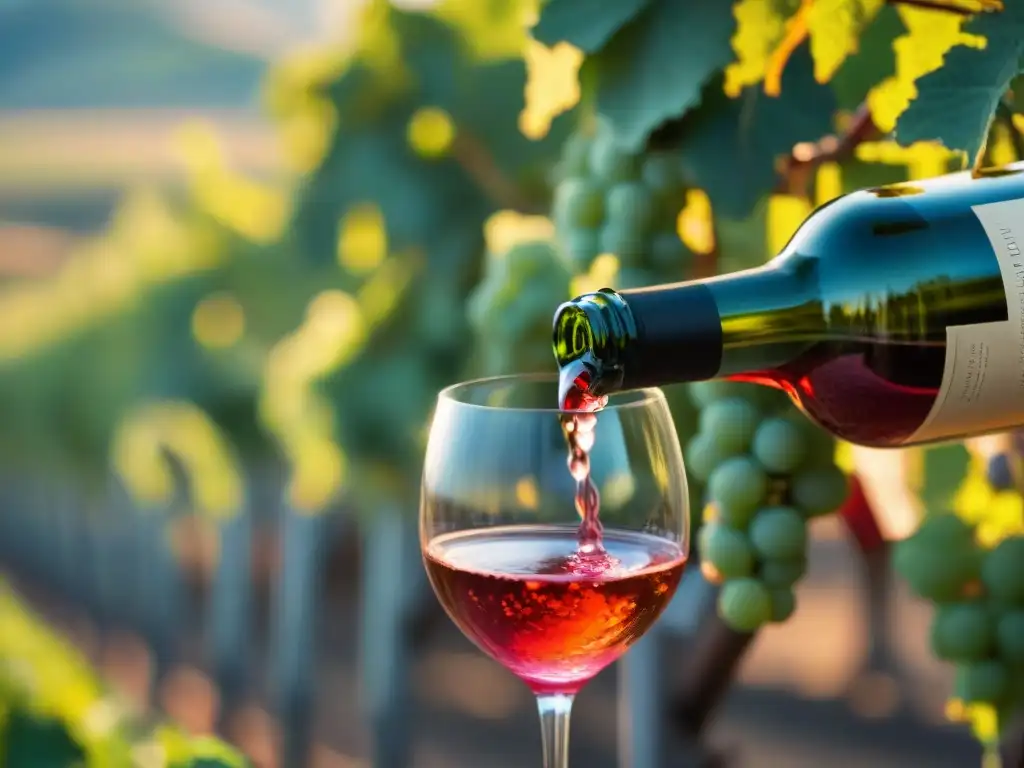 Un sommelier sirviendo un vibrante vino Rosato italiano en una bodega, resaltando la artesanía y maridajes de vinos italianos Rosato