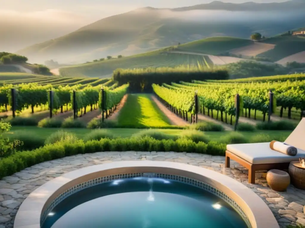 Un spa sereno entre viñedos italianos con jacuzzi y vistas panorámicas