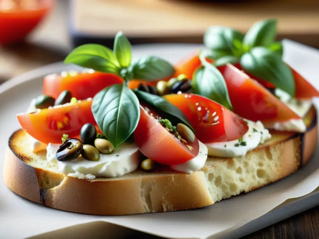 Una tabla de cortar rústica con crostinis y bruschettas, resaltando las diferencias entre ambos