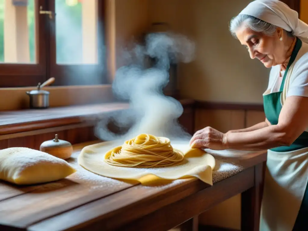 Talleres de cocina italiana especializados: Nonna italiana experta en hacer pasta casera en cocina acogedora