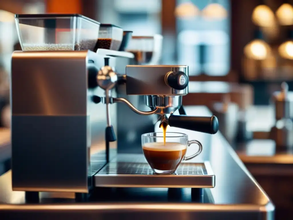 Transformación tecnológica en cafeterías italianas: Espresso perfecto en máquina futurista en café histórico