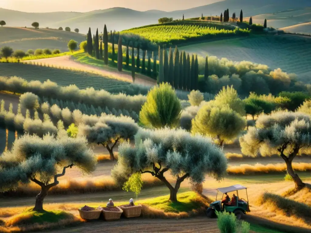 Tesoros escondidos: cosecha de aceitunas en Toscana al atardecer