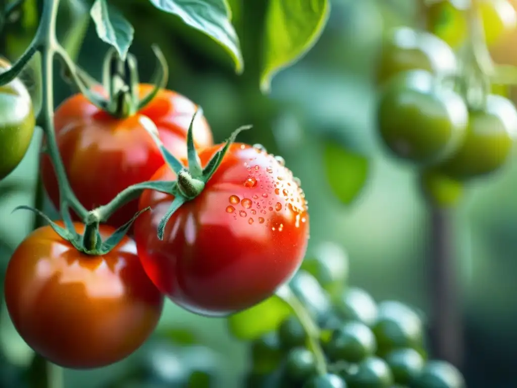 Tomates rojos y maduros brillan bajo el sol en un huerto italiano en la ciudad