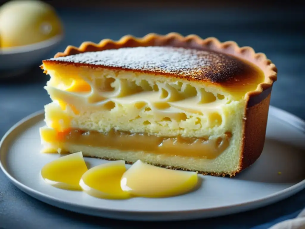 Una Torta di Riso recién horneada con capas de bizcocho de arroz, crema y ralladura de limón