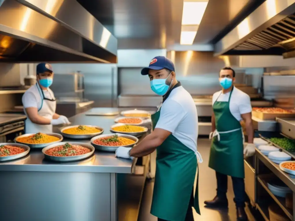 Trabajadores de pizzería adaptándose a la pandemia con determinación y creatividad en cocina bulliciosa