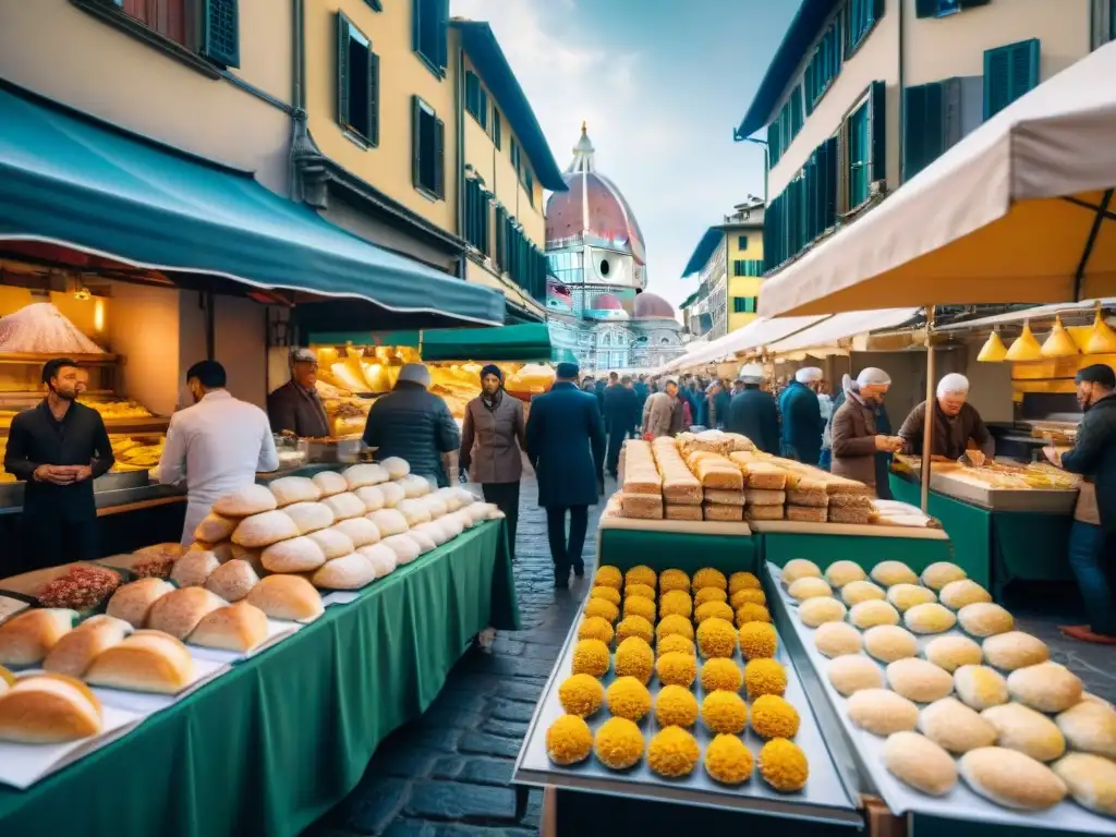 La tradición culinaria callejera de Florencia cobra vida en una bulliciosa calle llena de puestos de comida coloridos