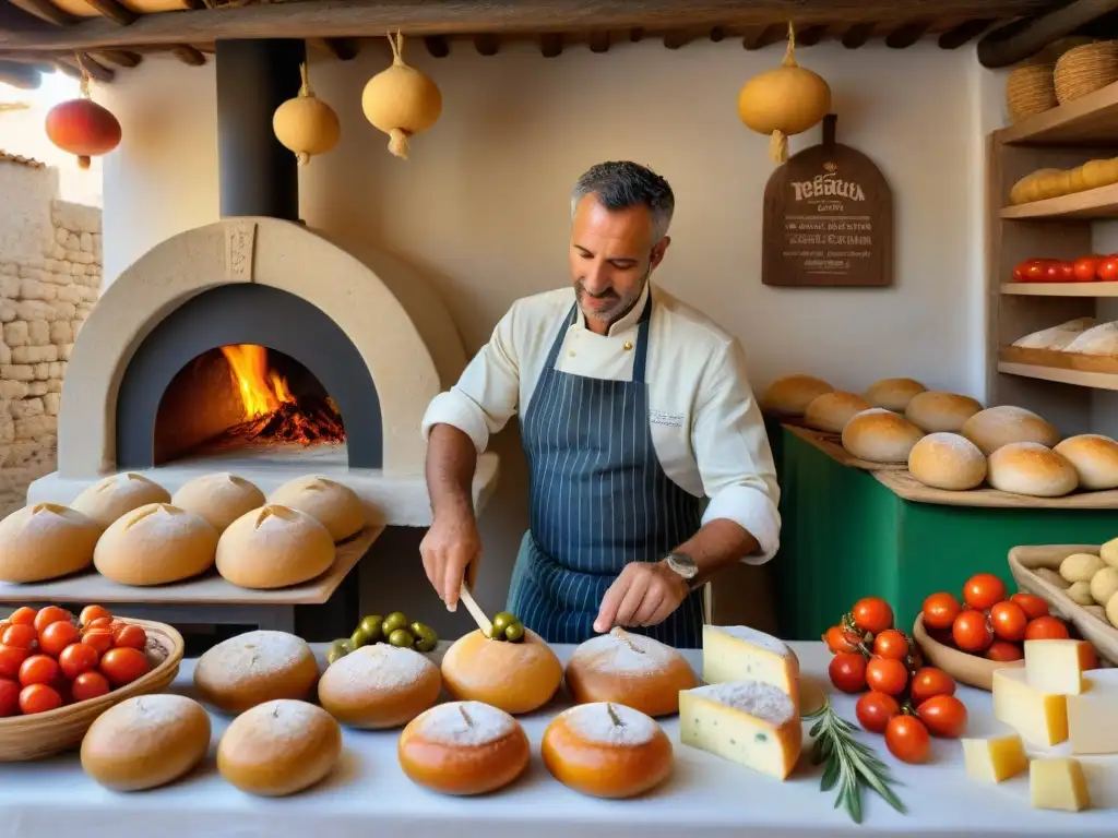 Disfruta de la tradición y los sabores de la Puccia Salentina en una bulliciosa calle de Salento, Italia