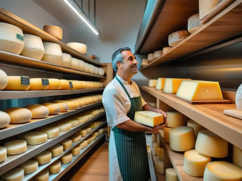 En una tradicional tienda de quesos italiana, el mejor rallador de queso italiano en acción, rodeado de autenticidad y artesanía