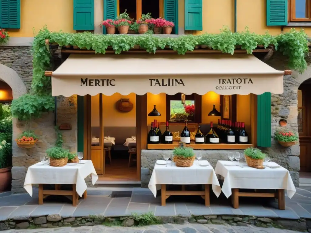 Trattoria italiana en el Valle de Aosta con encanto alpino, terraza acogedora y letrero de especialidades, evocando la cocina italiana