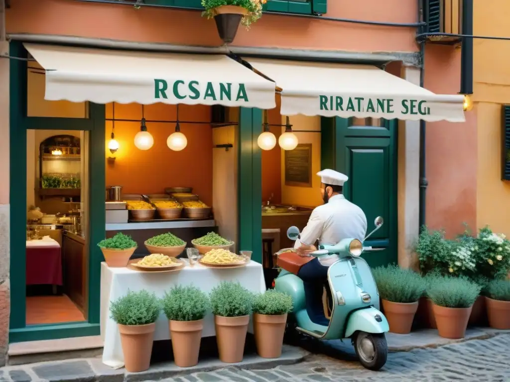 Un rincón secreto de Italia: un trattoria tradicional con encanto, terracota, Vespa vintage y aromas irresistibles