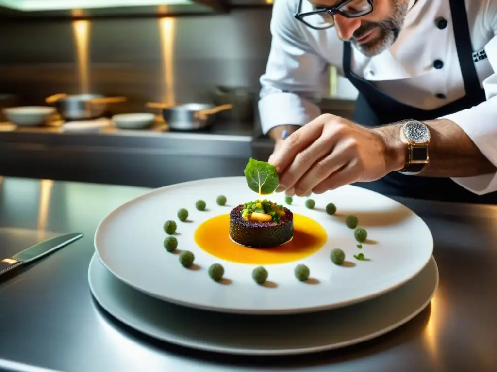 Trayectoria Massimo Bottura cocina italiana: Chef Bottura plantea con pasión un plato colorido en Osteria Francescana