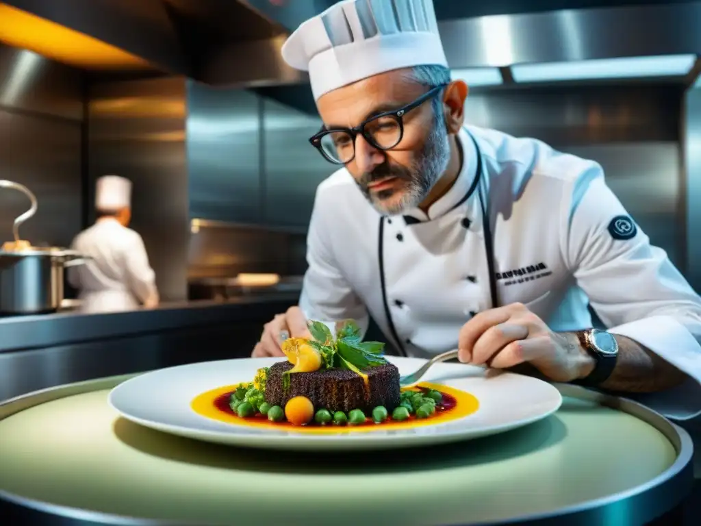 Trayectoria de Massimo Bottura cocinando una obra de arte culinaria en su restaurante italiano, reflejando dedicación y creatividad