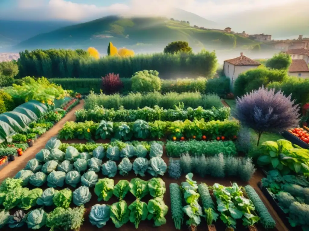 Un jardín urbano vibrante entre edificios históricos en Italia