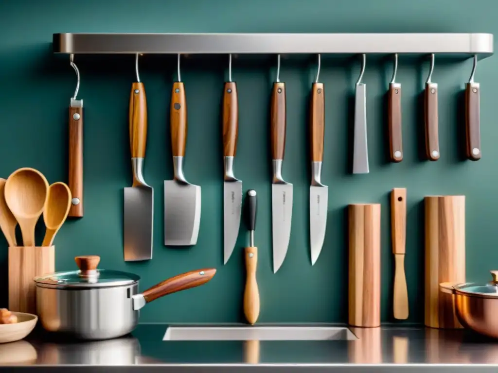 Utensilios de cocina italiana de alta gama en una elegante cocina moderna