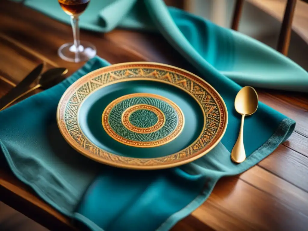 Vajilla de diseñador italiano gourmet: Detalle ultradetallado de un elegante plato artesanal italiano en una mesa de madera rústica