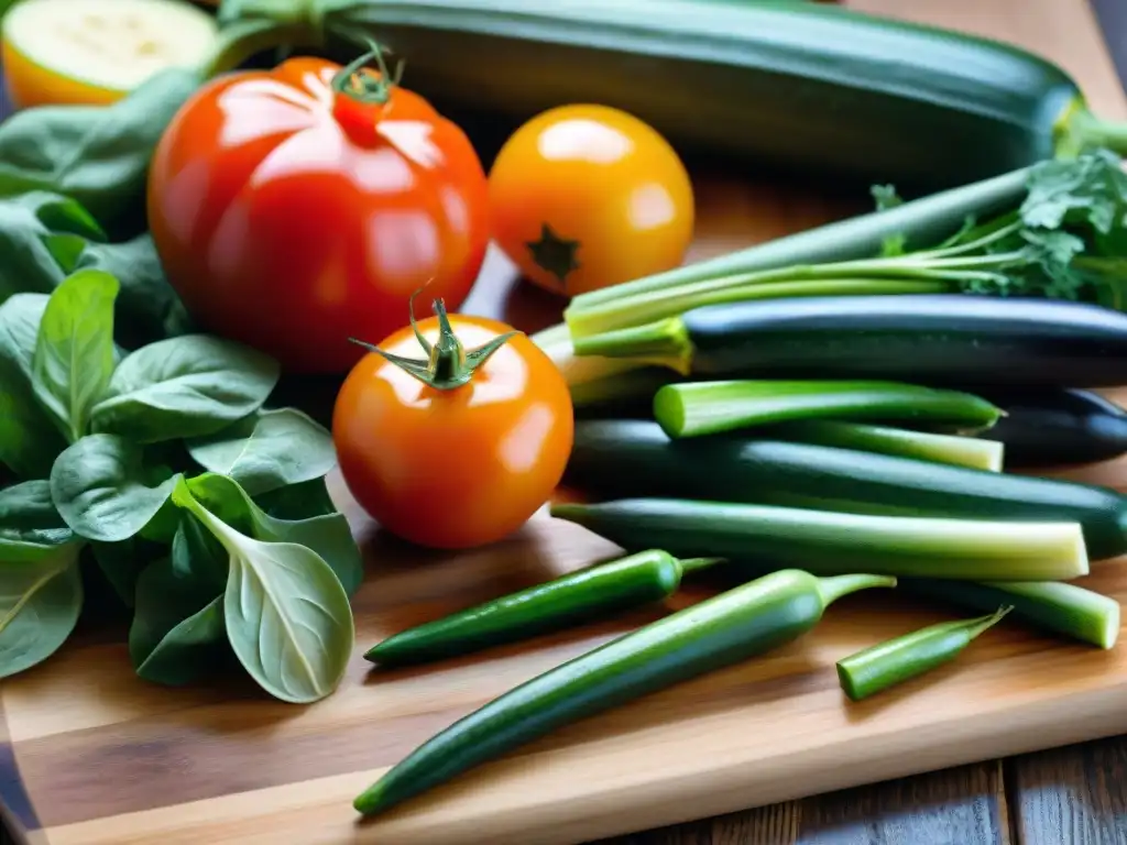 Variada selección de verduras frescas en tabla de cocina para receta tradicional minestrone italiano