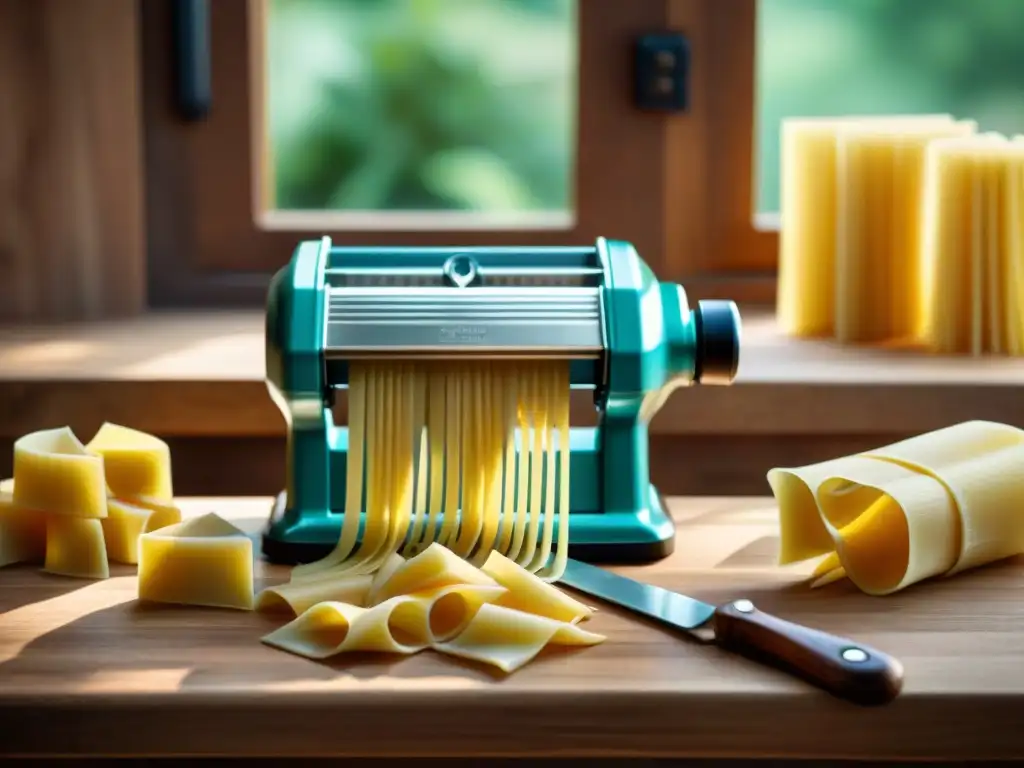 Una variedad de cortadores de pasta en una mesa rústica de madera