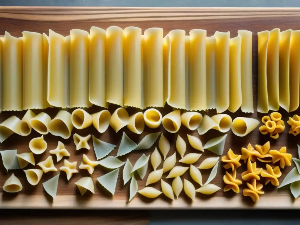 Una variedad de formas, sabores y colores de pasta del mundo en una imagen detallada