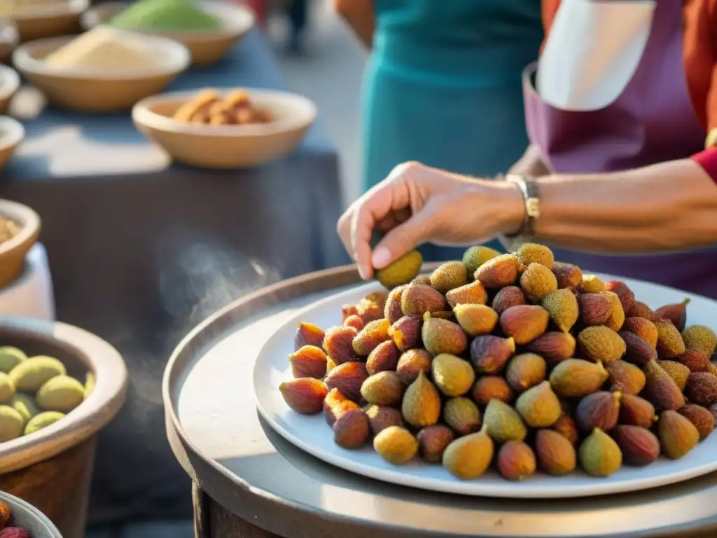 Un vendedor de Calabria expertamente prepara Fichi secchi ripieni en las bulliciosas calles, mostrando una artesanía culinaria auténtica