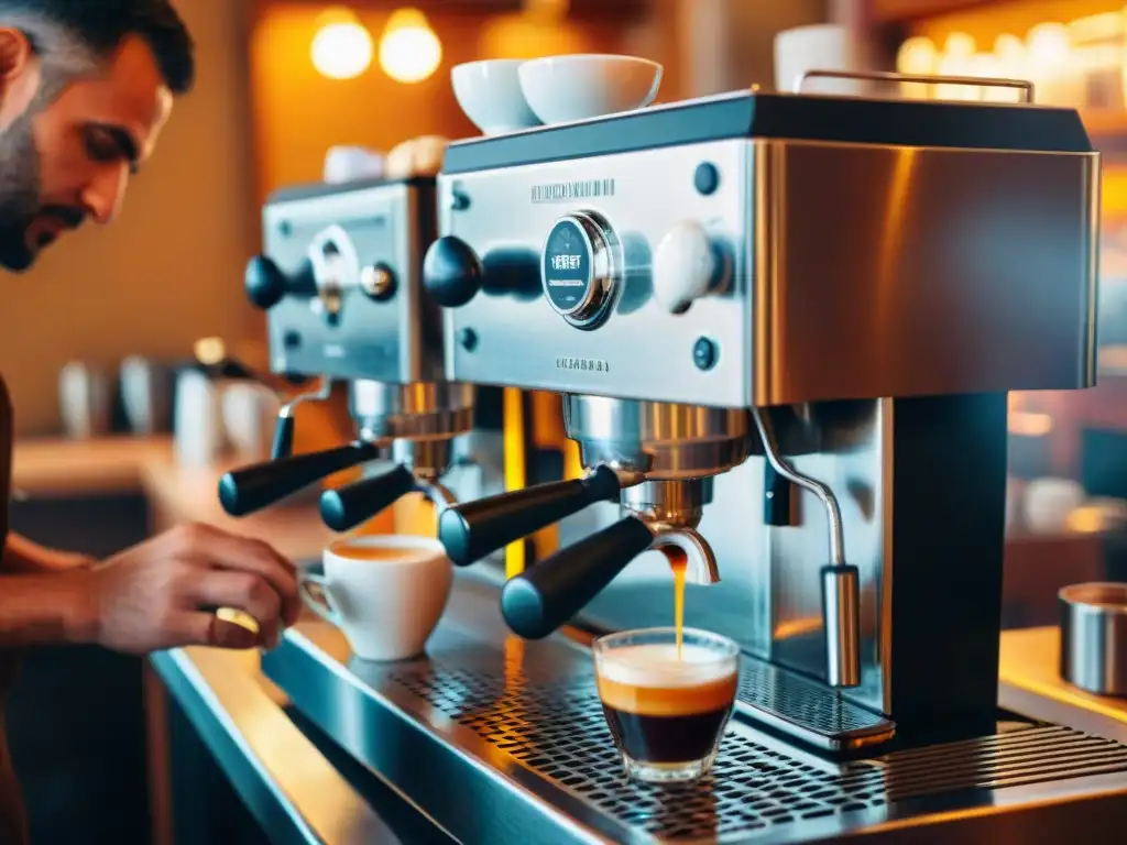 Un verdadero espectáculo del espresso en Roma: máquina tradicional, crema espesa y barista experto