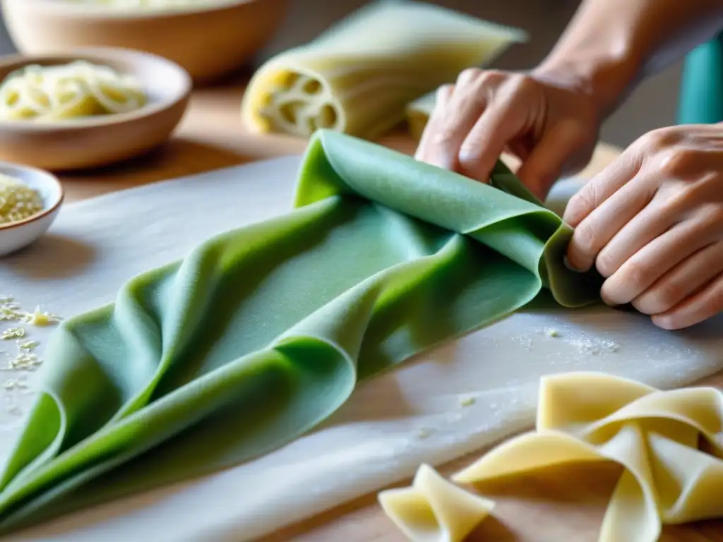 Hábilmente preparando tagliatelle verde de espinaca, recetas pasta fresca hecha casa