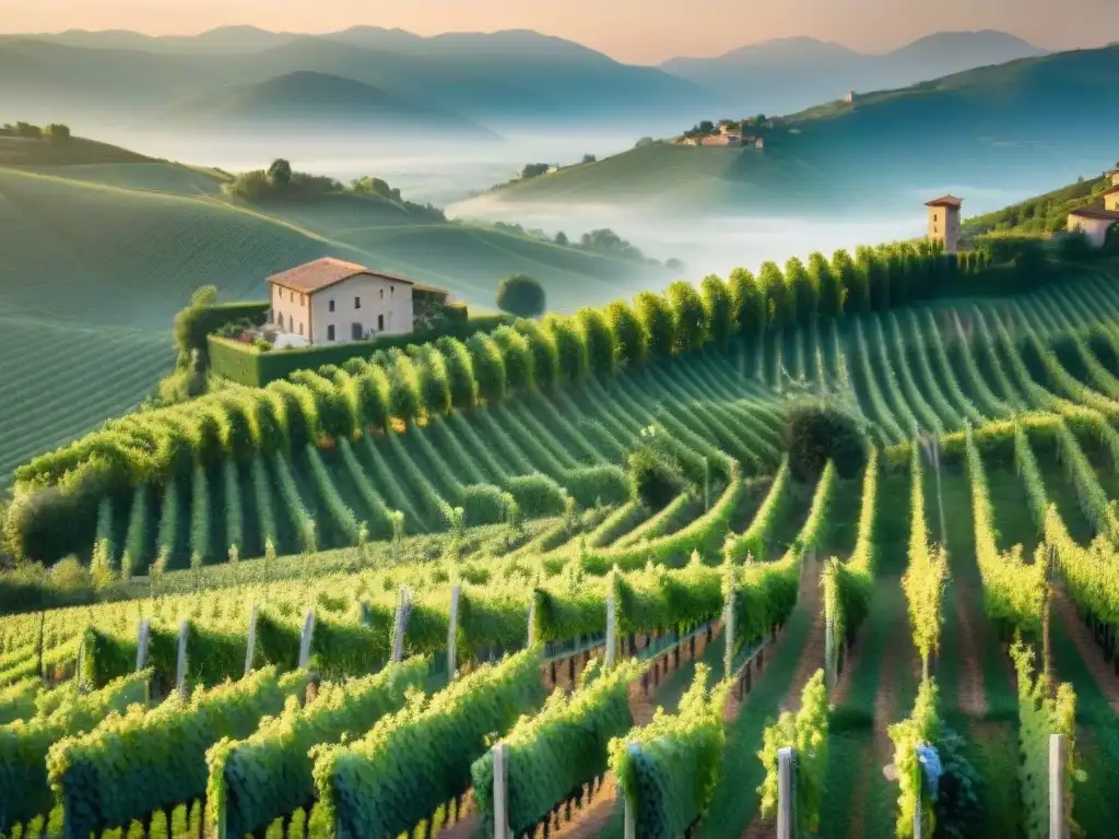 Un viaje exclusivo entre las bodegas de Prosecco: viñedos interminables bañados por la luz dorada del atardecer