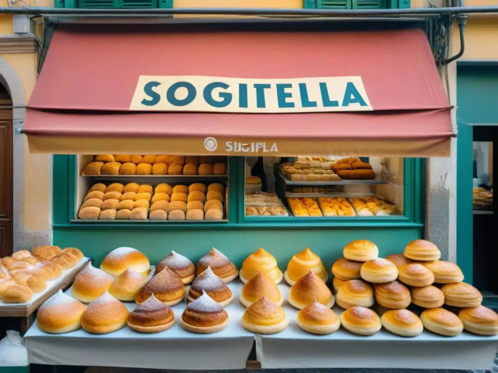 Vibrante calle de Nápoles con la panadería tradicional de sfogliatella