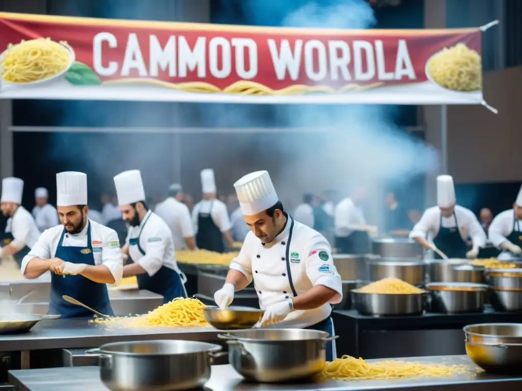 En el vibrante Campeonato Mundial de Pasta, chefs de todo el mundo crean platos con pasión bajo luces brillantes y el aliento de los espectadores