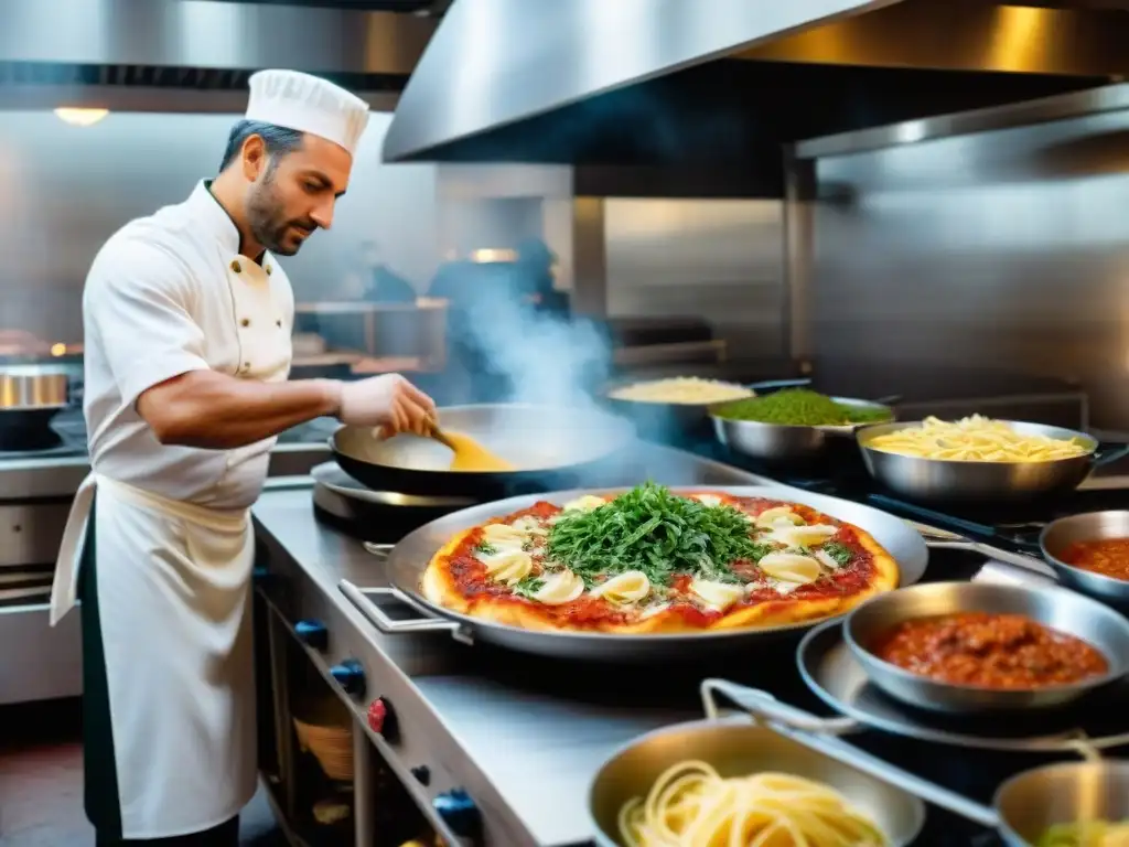 Vibrante cocina italiana: chefs preparan platos tradicionales