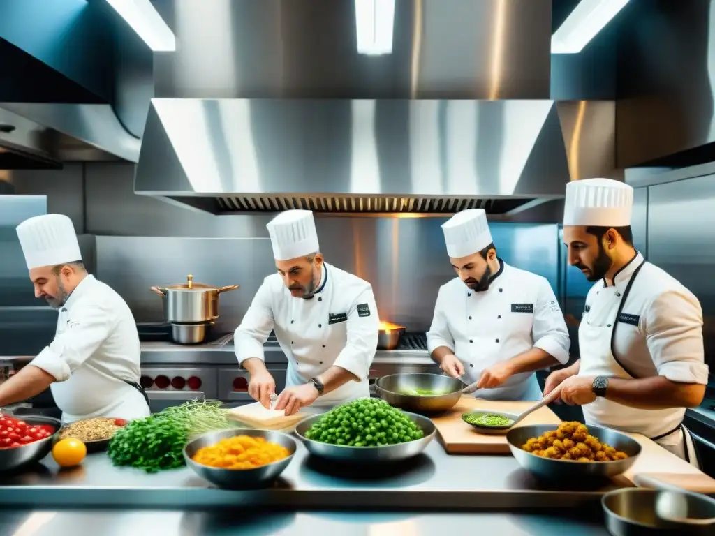 Un vibrante collage culinario en una cocina italiana, fusionando sabores e influencias de diversas culturas