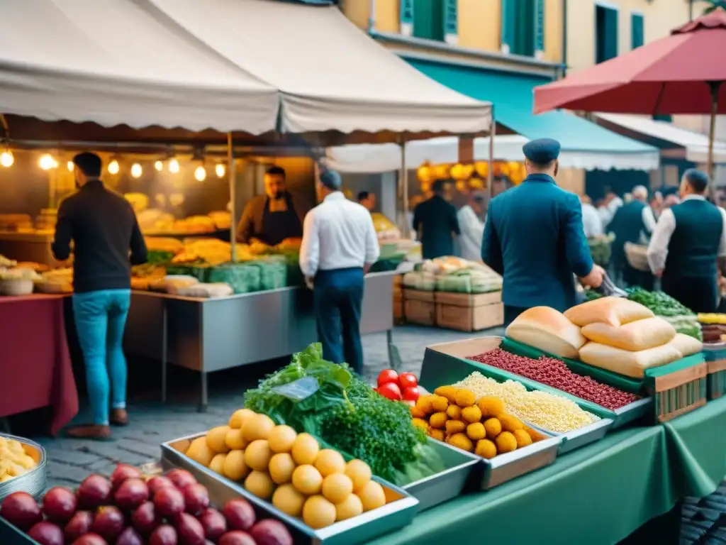 Vibrante escena de un mercado callejero italiano con tendencias de cocina callejera italiana