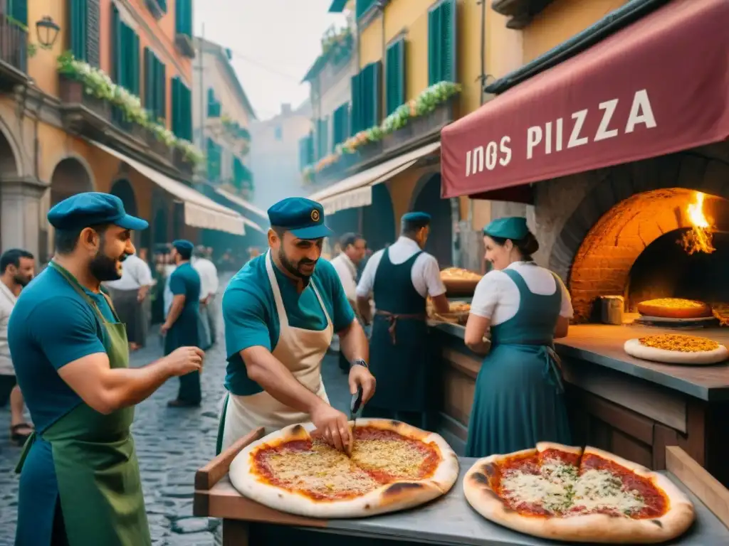 Vibrante escena de pizzería en Nápoles del siglo XIX