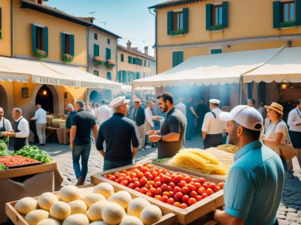 Un vibrante festival de alimentos italianos con ingredientes locales en un encantador pueblo