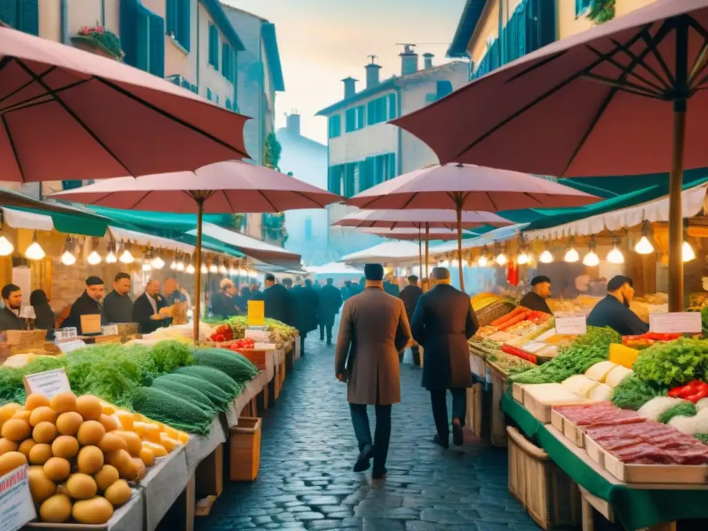 Un vibrante festival gastronómico en Italia con vendedores, comida fresca y música