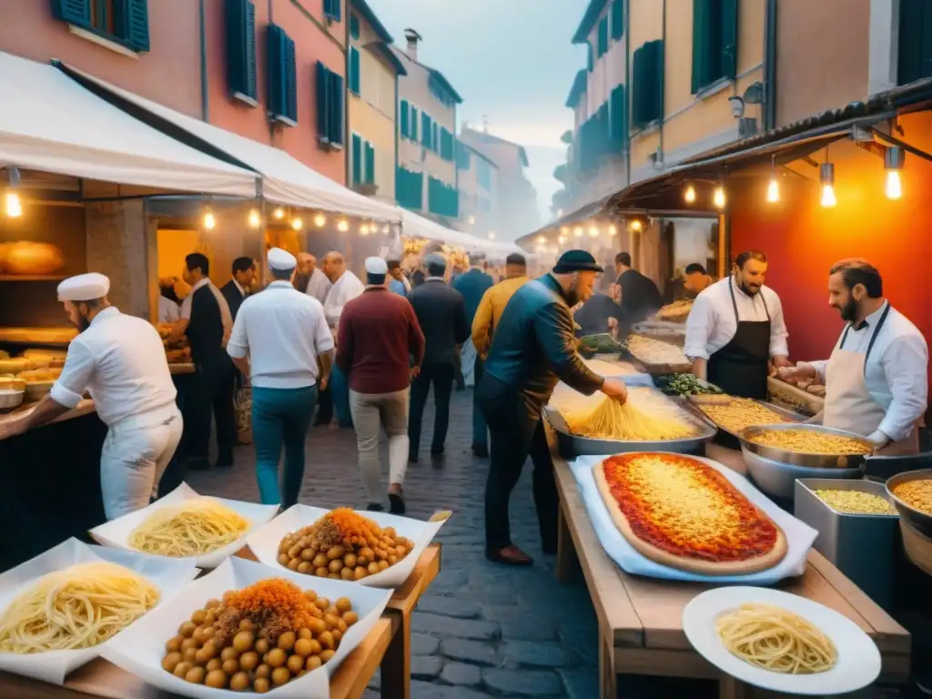 Un vibrante festival italiano: tradición y modernidad se fusionan en la bulliciosa escena de puestos de comida y arte contemporáneo