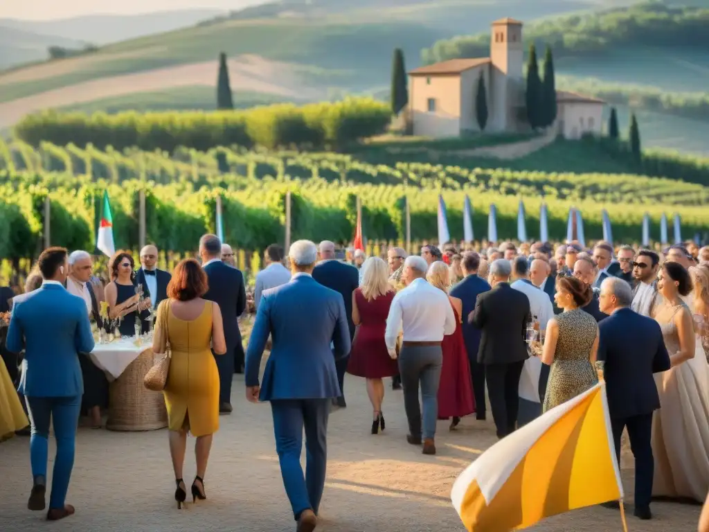 Un vibrante festival de vinos italianos en la Toscana, con degustaciones y brindis bajo el cálido sol