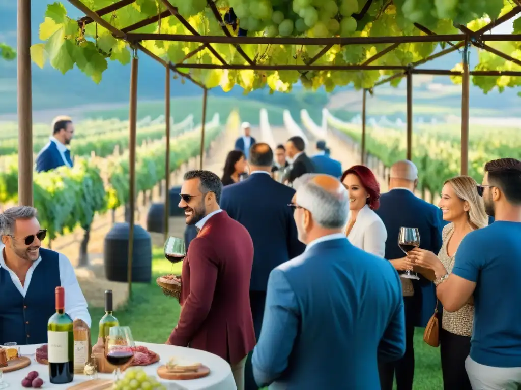 Vibrante festival de vinos italianos: degustación de vinos y gastronomía bajo el sol en un viñedo pintoresco