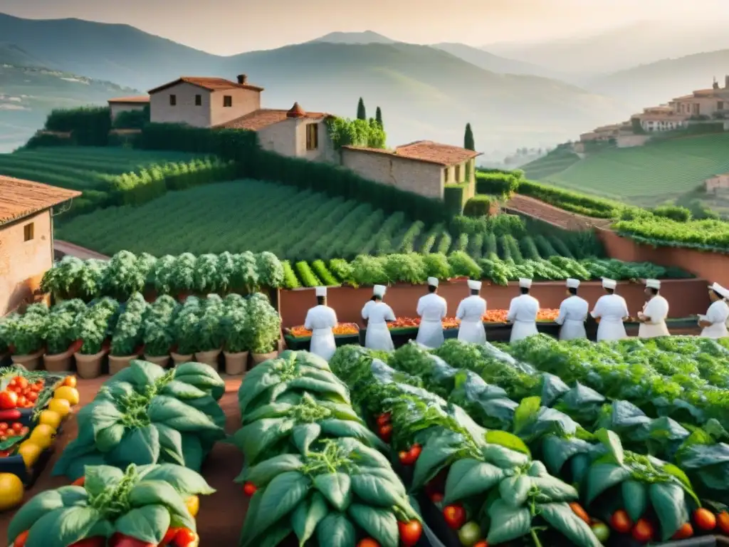 Un vibrante huerto urbano italiano con tomates, albahaca y chiles bajo el sol