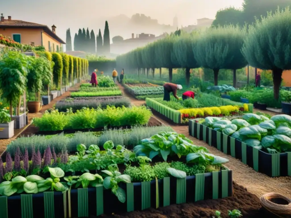 Un vibrante huerto urbano italiano donde la sostenibilidad se fusiona con la pasión de la comunidad por la cocina y la naturaleza