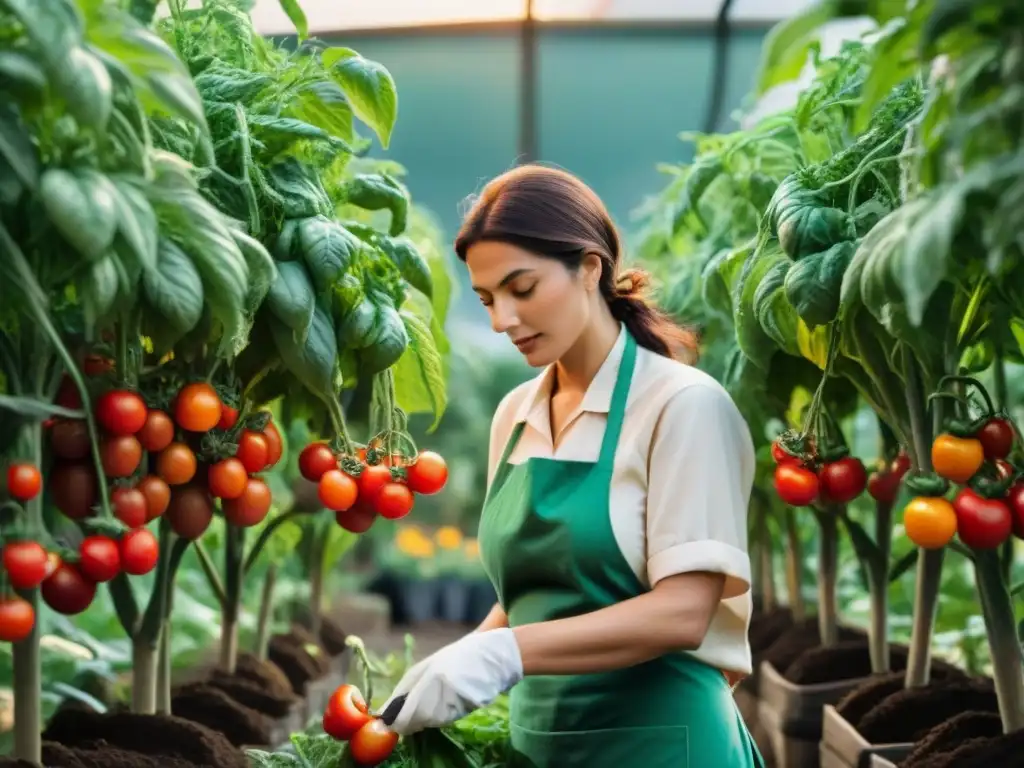 Un vibrante huerto urbano en Italia con tomates rojos, albahaca y pimientos bajo el sol