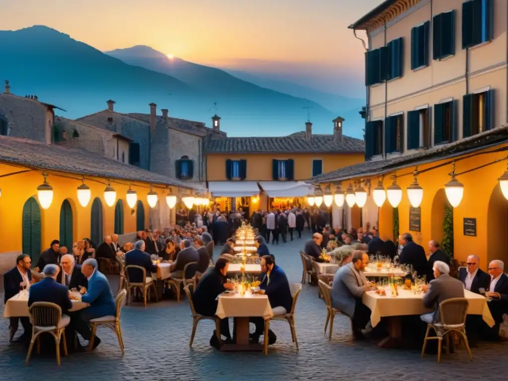 Piazza italiana vibrante al atardecer con Spritz y aperitivos Vibrante piazza italiana al atardecer con locales y turistas disfrutando Spritz, mostrando la cultura italiana