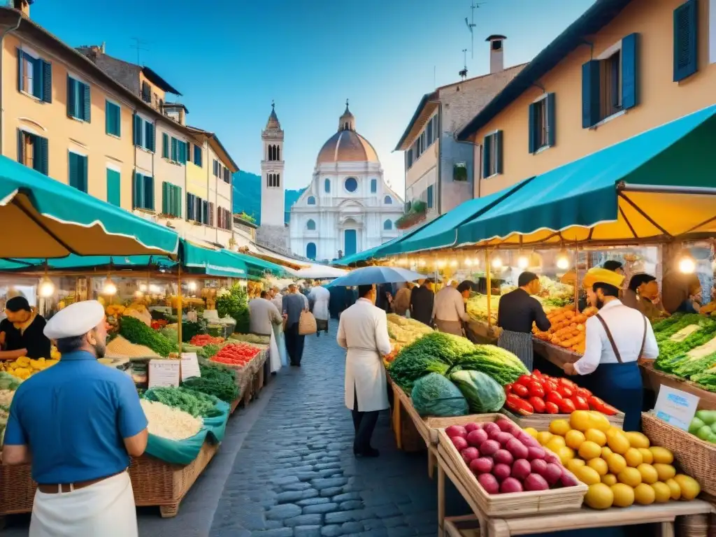 Vibrante mercado al aire libre en Italia con las últimas tendencias cocina italiana