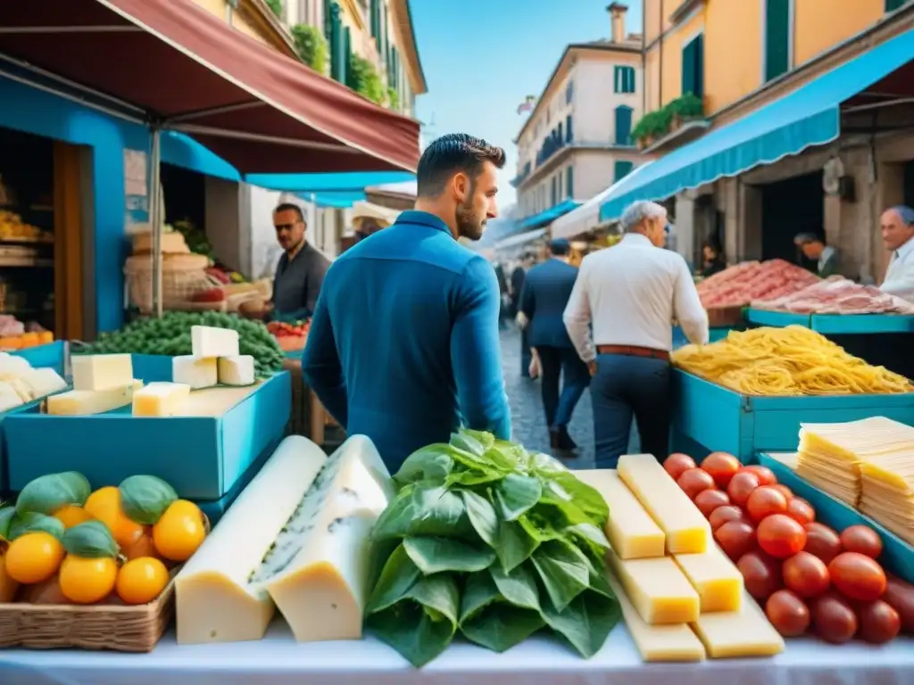 Un vibrante mercado callejero en Nápoles, Italia, lleno de productos frescos y coloridos