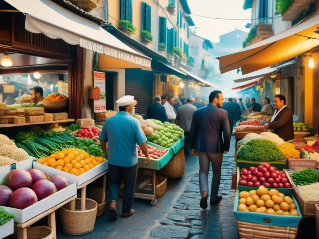 Vibrante mercado en Italia: fusión culinaria, inmigrantes y gastronomía en un bullicioso escenario de colores y aromas