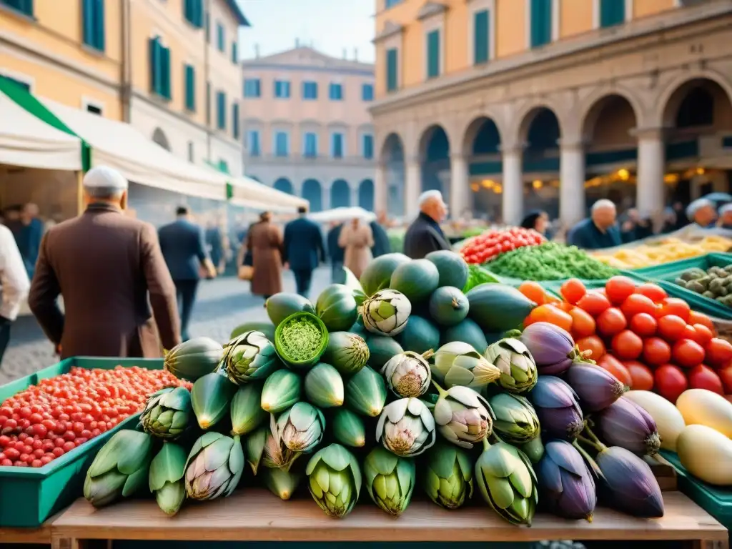 Vibrante mercado en Roma con influencia judía en la cocina italiana: colores, aromas y cultura se fusionan entre ruinas y sabores