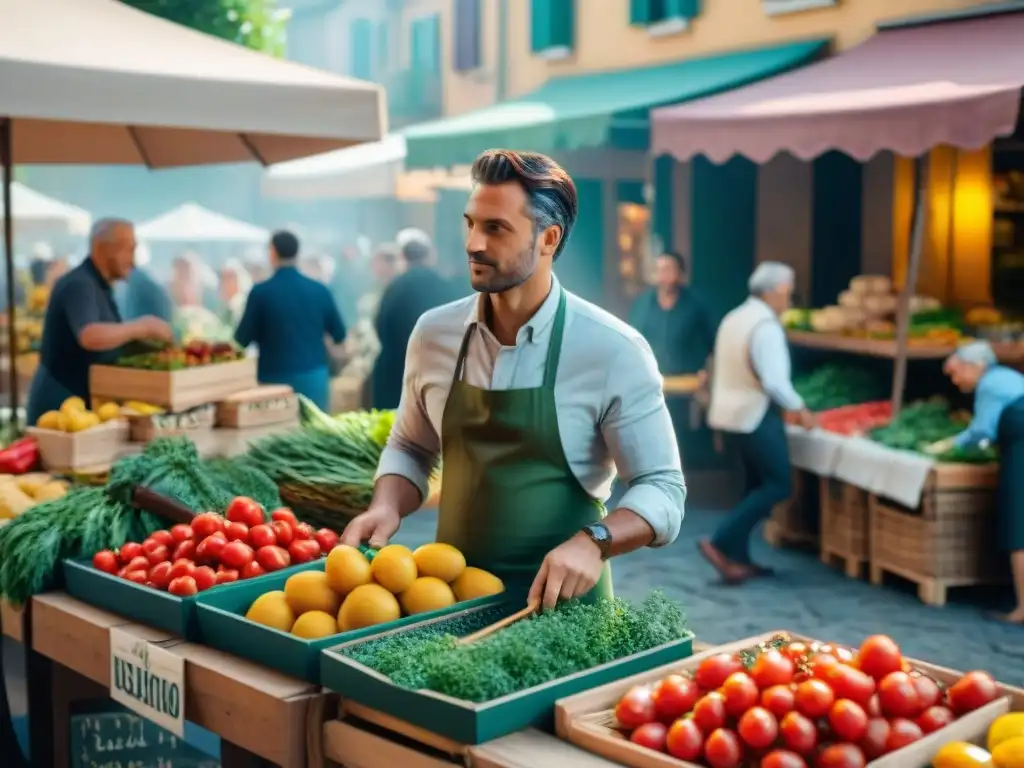 Vibrante mercado italiano: tradición culinaria se fusiona con modernidad bajo el sol mediterráneo